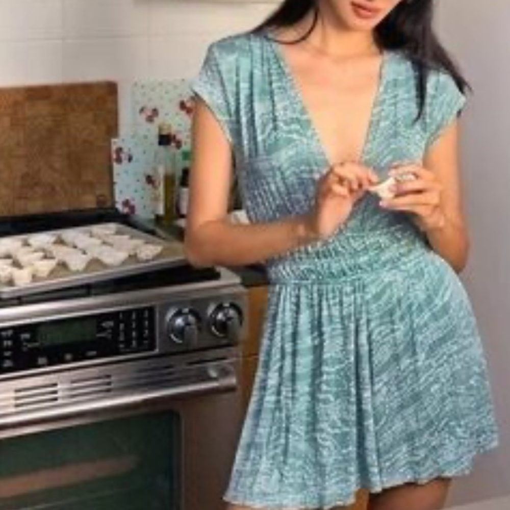 Urban Outfitters Blue and White Backless Romper